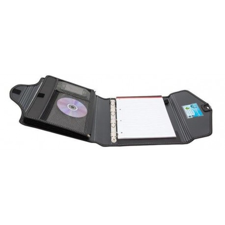 Mapa cu burduf A4 cu 6 compartimente, inele si blocnotes, PUKKA Executive - negru