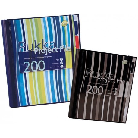 Project file A4 (caiet mecanic cu buzunar), 100 file 80g/mp, 4 inele, PUKKA Stripes-dictando-negru