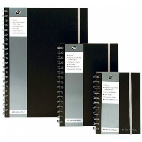 Caiet cu spirala dubla A5, 80 file 80g/mp, coperti PP, cu elastic, PUKKA Black - dictando