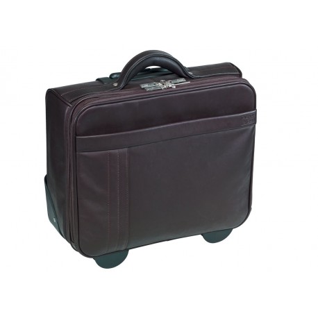 Geanta PIERRE Urban Line, cu rotile, din piele maro, pentru laptop, 44 x 42 x 23cm
