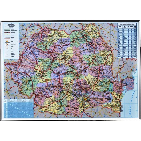 Harta Romaniei (rutiera+administrativa) 100 x 140 cm, profil aluminiu RC