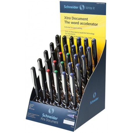 Display SCHNEIDER Xtra Document, 30 rollere cu cerneala 0.3mm - (12x albastru,negru, 3x rosu,verde)