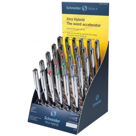 Display SCHNEIDER Xtra Hybrid, 30 rollere cu cerneala 0.5mm - (12 x albastru,negru, 3 x rosu,verde)