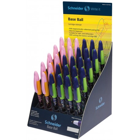 Display 30 rollere SCHNEIDER Base Ball - (18 x albastru/verde, 12 x roz/orange) - scriere albastra