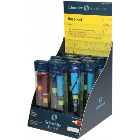 Display SCHNEIDER Base Kid, 12 stilouri - (6xA albastru/verde, 5xA roz/orange, 1xF verde/albastru)