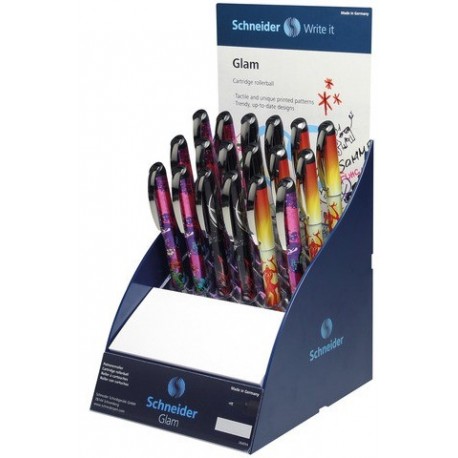 Display SCHNEIDER Glam, 17 rollere - (6 x S-187911, 6 x S-17912, 5 x S-187913) - scriere albastra