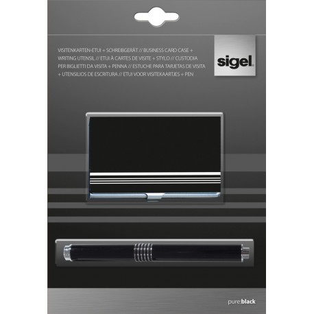 Set port carti vizita metalic + pix, SIGEL White Stripe - black