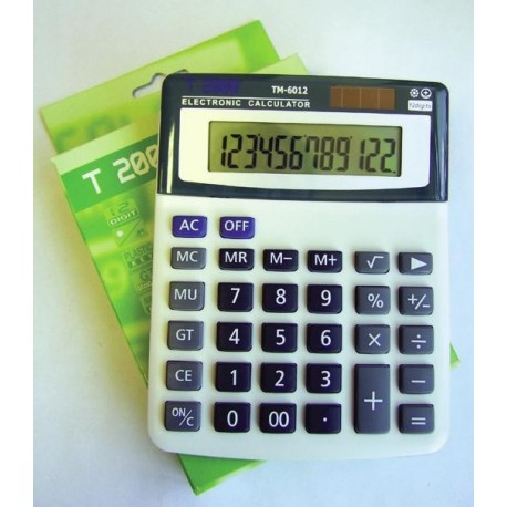 Calculator 12 dig, cu 4 taste de memorie si GT, culoare gri, taste negru cu gri , T2000