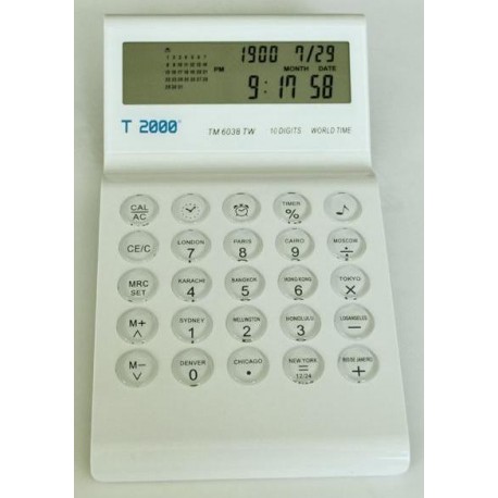 Calculator birou,10 digits,afisare calendar,ora pe glob,taste muzicale T2000 -alb