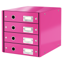 Suport cu 4 sertare, din carton laminat, LEITZ Click & Store - roz
