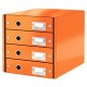 Suport cu 4 sertare, din carton laminat, LEITZ Click & Store - portocaliu