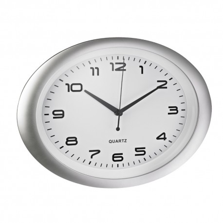 Ceas oval de perete, D-40/30cm, cifre arabe, ALCO - rama plastic argintie - dial alb