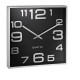 Ceas patrat de perete, dim.- 28.3 x 28.3cm, cifre arabe, ALCO - rama plastic argintie - dial negru