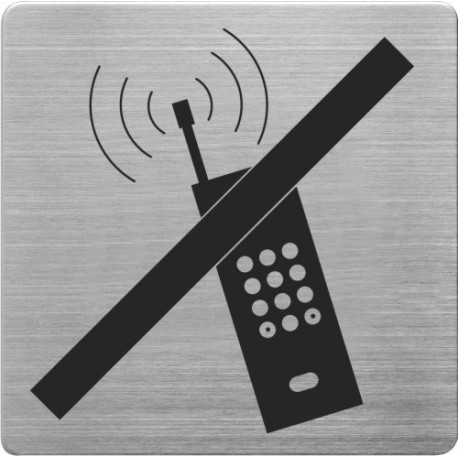 Placuta cu pictograma ALCO, din otel inoxidabil, imprimate cu negru - interzis vorbitul la mobil