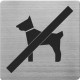 Placuta cu pictograma ALCO, din otel inoxidabil, imprimate cu negru - accesul interzis cu caini