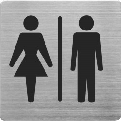 Placuta cu pictograma ALCO, din otel inoxidabil, imprimate cu negru - toaleta femei/barbati