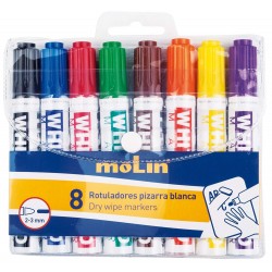 Marker pentru table de scris, varf rotund, corp plastic, 8 culori/set, MOLIN