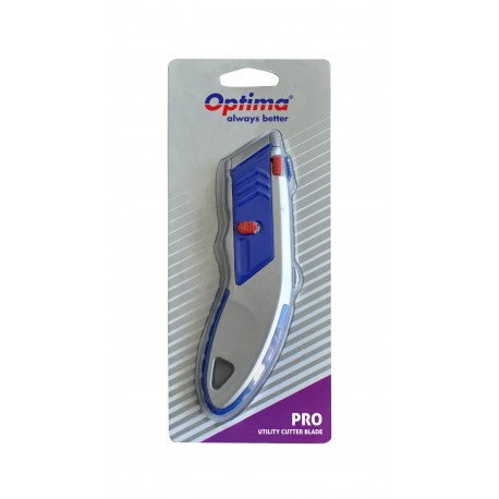 Cutter profesional Optima, lama trapezoidala + 5 rezerve SK5, cu auto-incarcare, zinc cu rubber grip