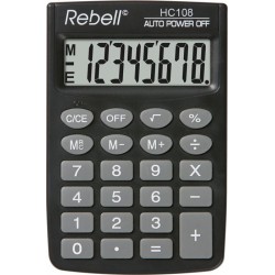 Calculator de buzunar, 8 digits, 88 x 58 x 8 mm, Rebell HC108 - negru