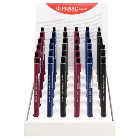 Display creioane mecanice PENAC The Pencil, rubber grip, 0.9mm, 36 buc/display - culori corp asortat