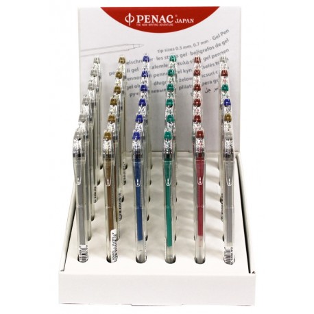 Display pixuri cu gel PENAC FX-3 Metalic, 0.8mm, 36 buc/display - culori asortate