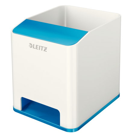 Suport instrumente de scris, LEITZ Wow cu amplificare sunet - albastru metalizat/alb