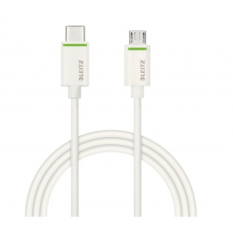 Cablu de date LEITZ Complete tip USB-C la Micro USB, cu ieaire pân? la 2A, 1 m - alb