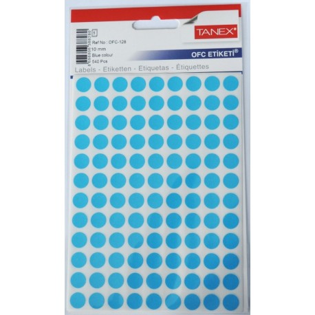 Etichete autoadezive color, D10 mm, 1080 buc/set, Tanex - albastru