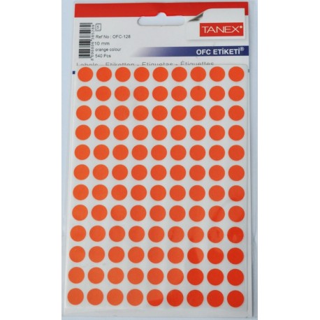 Etichete autoadezive color, D10 mm, 1080 buc/set, Tanex - orange