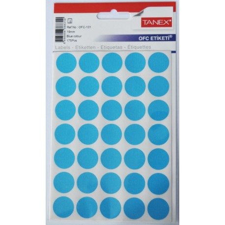 Etichete autoadezive color, D19 mm, 350 buc/set, Tanex -albastru