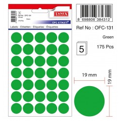Etichete autoadezive color, D19 mm, 350 buc/set, Tanex -verde