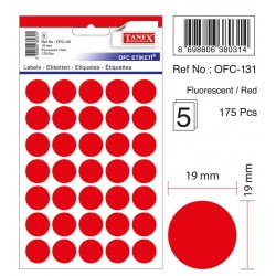 Etichete autoadezive color, D19 mm, 350 buc/set, Tanex -rosu