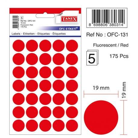 Etichete autoadezive color, D19 mm, 350 buc/set, Tanex -rosu