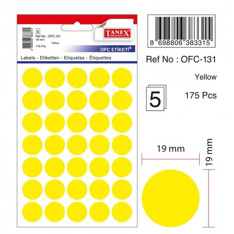 Etichete autoadezive color, D19 mm, 350 buc/set, Tanex -galben