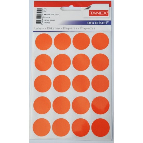 Etichete autoadezive color, D25 mm, 200 buc/set, Tanex - orange