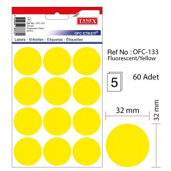Etichete autoadezive color, D32 mm, 120 buc/set, Tanex - galben fluorescent