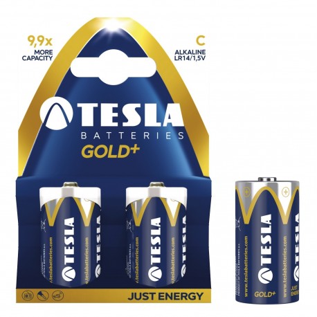 Baterii super alkaline R14, 2 buc/set, Tesla Gold