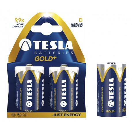Baterii super alkaline R20, 2 buc/set, Tesla Gold