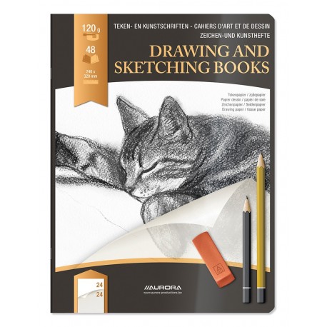 Caiet desen A4, 24 file - 120g/mp, pentru schite creion, AURORA D"Art - hartie alba