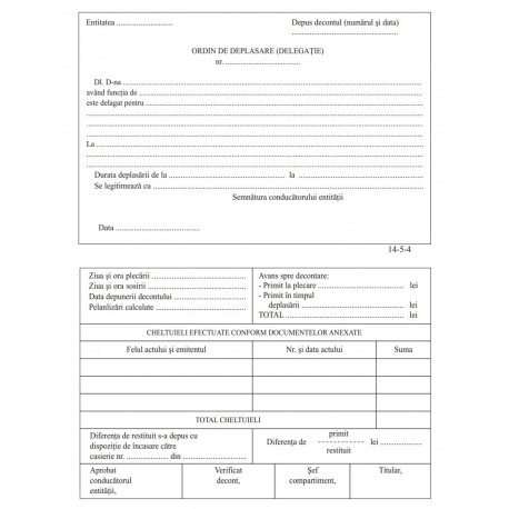 Ordin deplasare, format A5, 100 coli/carnet - orizontal