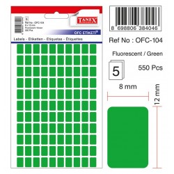 Etichete autoadezive color, 8 x 12 mm, 1100 buc/set, Tanex - verde fluorescent