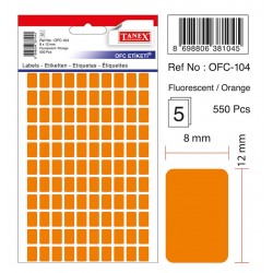 Etichete autoadezive color, 8 x 12 mm, 1100 buc/set, Tanex - orange fluorescent