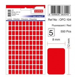 Etichete autoadezive color, 8 x 12 mm, 1100 buc/set, Tanex - rosu fluorescent