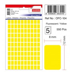 Etichete autoadezive color, 8 x 12 mm, 1100 buc/set, Tanex - galben fluorescent