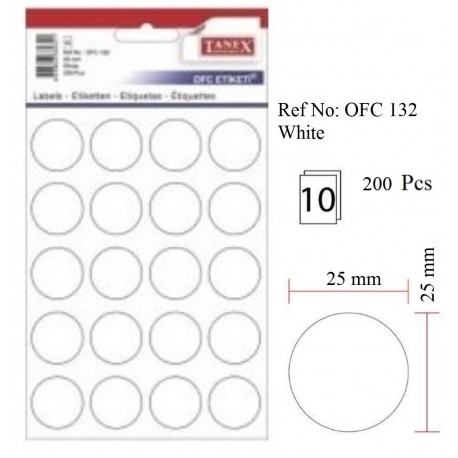 Etichete autoadezive albe, D25 mm, 200 buc/set, Tanex