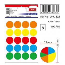 Etichete autoadezive color mix, D25 mm, 200 buc/set, Tanex - culori asortate