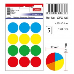 Etichete autoadezive color mix, D32 mm, 120 buc/set, Tanex - culori asortate