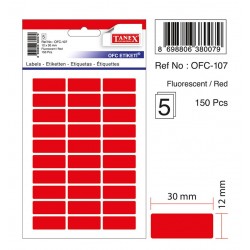 Etichete autoadezive color, 12 x 30 mm, 300 buc/set, Tanex - rosu fluorescent