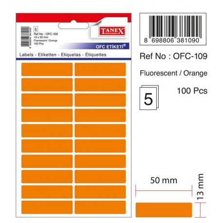 Etichete autoadezive color, 13 x 50 mm, 200 buc/set, Tanex - orange fluorescent
