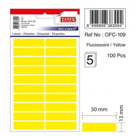 Etichete autoadezive color, 13 x 50 mm, 200 buc/set, Tanex - galben fluorescent